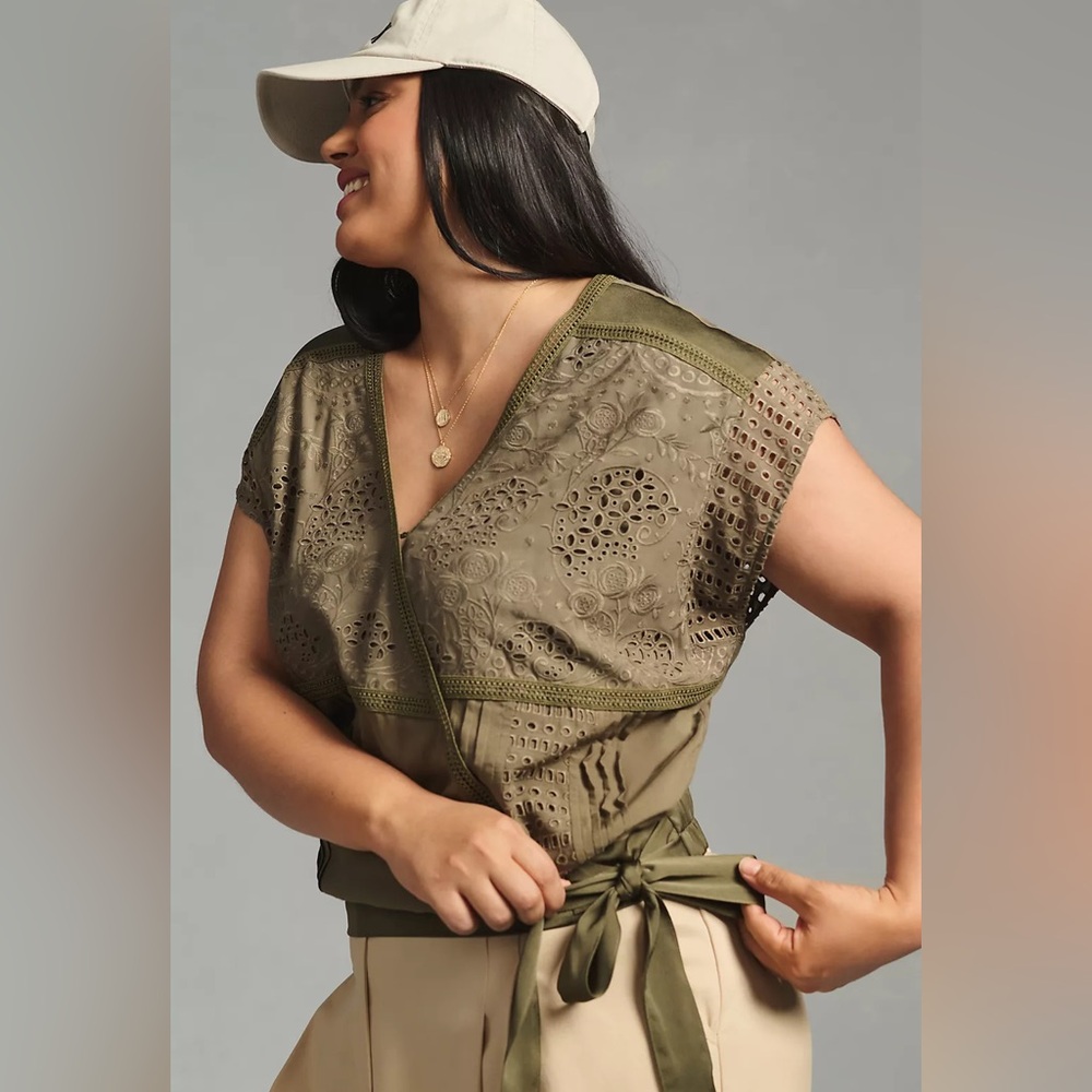 Anthropologie Tiny Tatiana Wrap Top Green • 1X